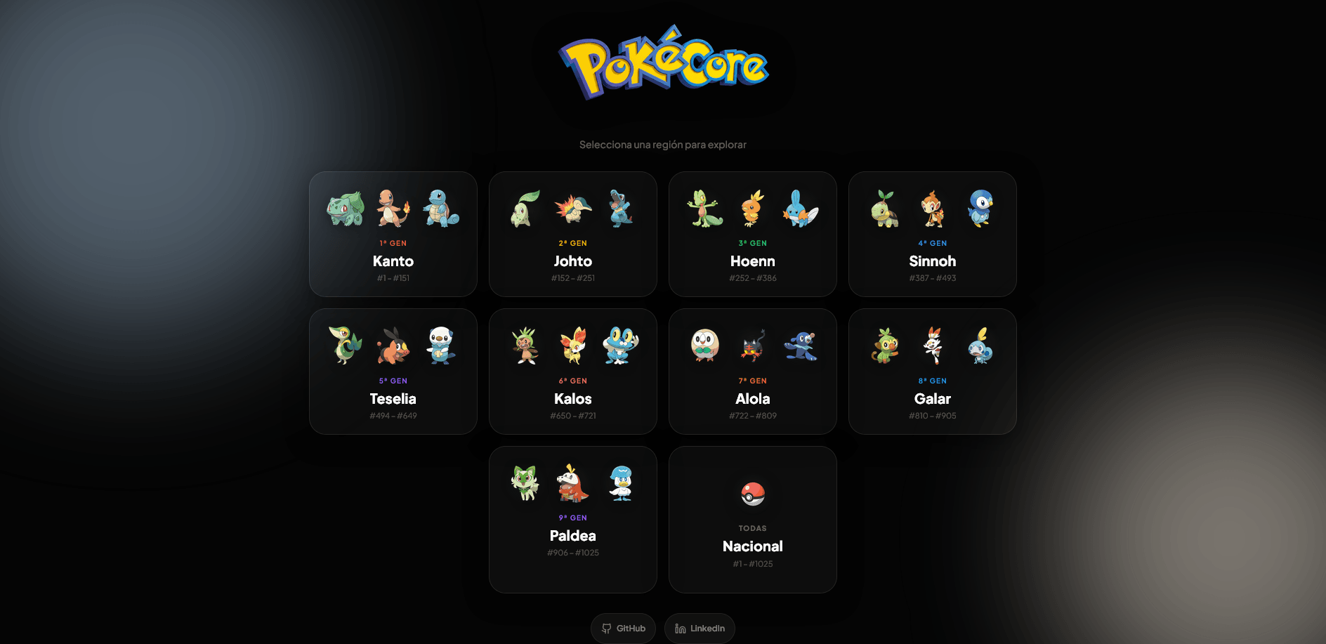 PokeCore - 1025 Pokémon interface